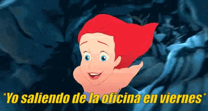 a cartoon of a little mermaid with the words yo saliendo de la oficina en viernes below her