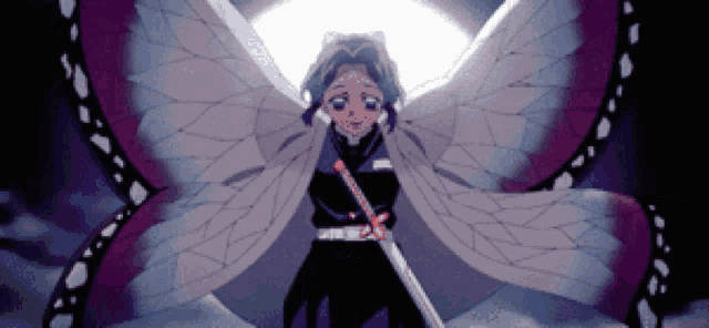 a girl with wings is holding a sword in her hand