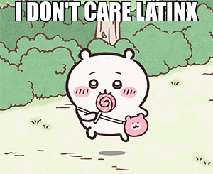 a cartoon bear is holding a lollipop and says " i don 't care latinx "