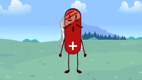 a red swiss army knife with a white cross on it 's face