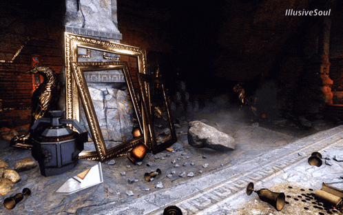 a computer generated image of a room with the words illusive soul on the bottom right
