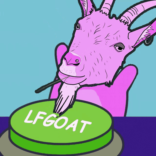 a cartoon drawing of a goat pressing a button that says lfgoat