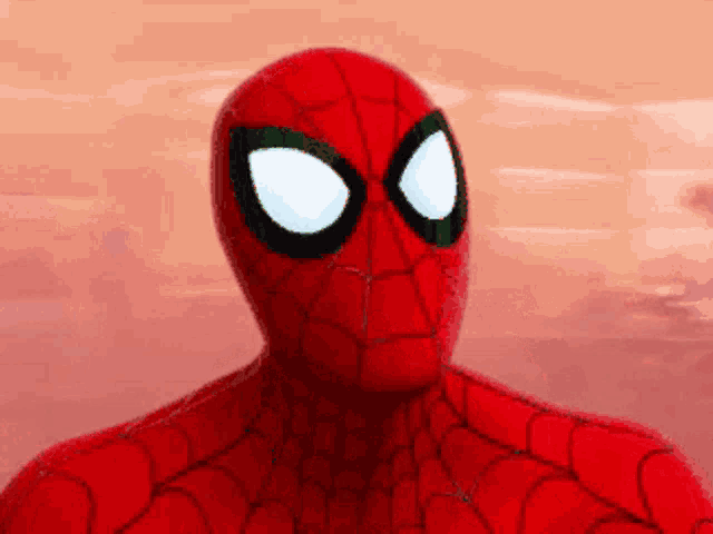 a close up of a spider man 's face