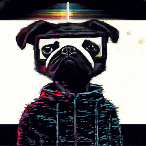 a black and white pug wearing a hoodie and goggles