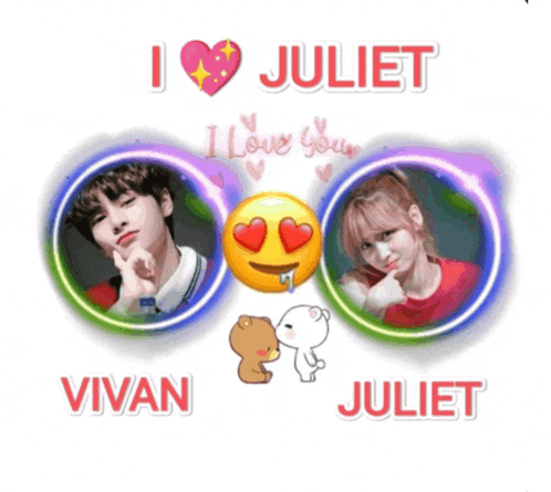 a poster that says i love juliet with a picture of a boy and a girl