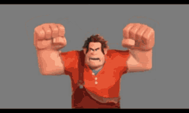 a cartoon character with his arms outstretched and a little girl on his shoulders