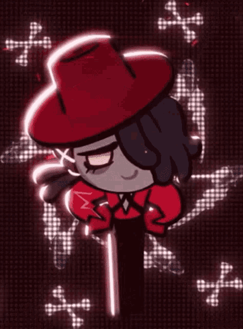 a cartoon character with a red hat and a sword
