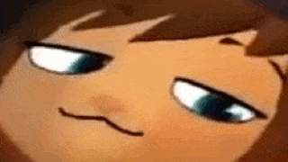 a close up of a cartoon character 's face with a funny face .