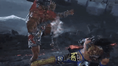 a video game scene with a ship in the background and a person with the number 16 on their shirt