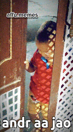 a picture of a child peeking through a door with the caption " andr aa jao "