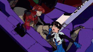 a cartoon of a man and a woman in a purple vehicle with the letters l and j on it