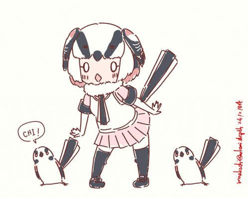 a drawing of a girl with a bird on her head and a speech bubble that says chi