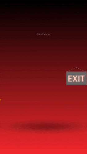 a sign that says exit hangs above a lion