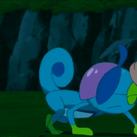 a blue and green cartoon lizard with a surprised look on his face .