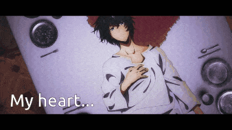 a man is laying on a table with his hand on his chest and the words " my heart " above him
