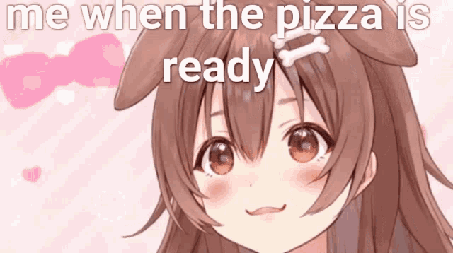 a cute anime girl with a bone in her hair is ready to eat pizza .