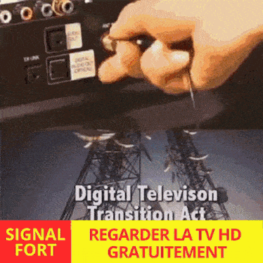 a digital television transition act sign with a hand holding a screwdriver