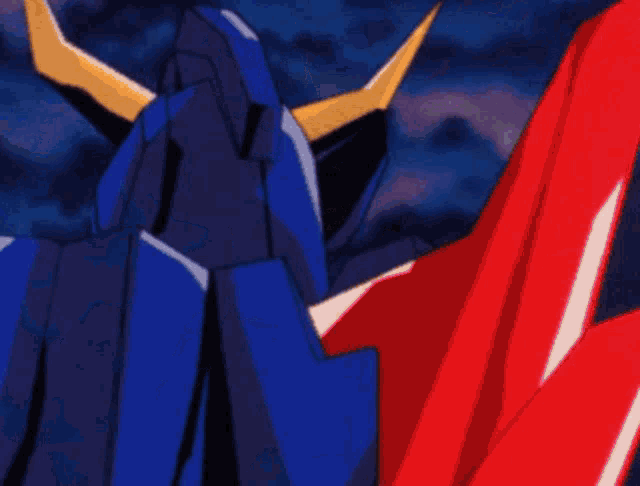 a blue robot and a red robot are fighting with each other