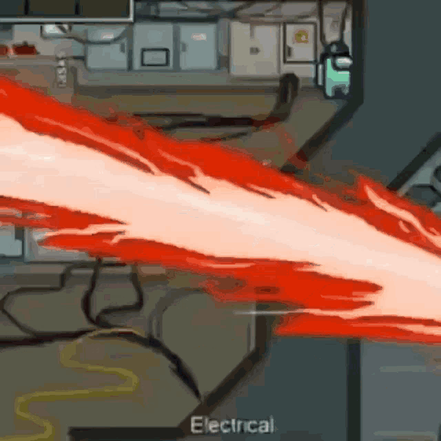 a cartoon drawing of a red beam of light coming out of an electrical outlet in a room .