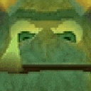 a close up of a pixel art of a person 's face with a green background .