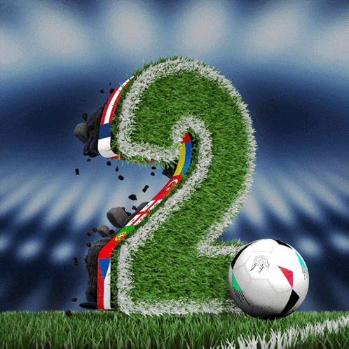 a soccer ball with the number 2 in the grass