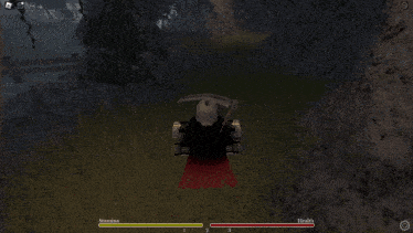 a screenshot of a video game shows a character with a scythe and a red cape