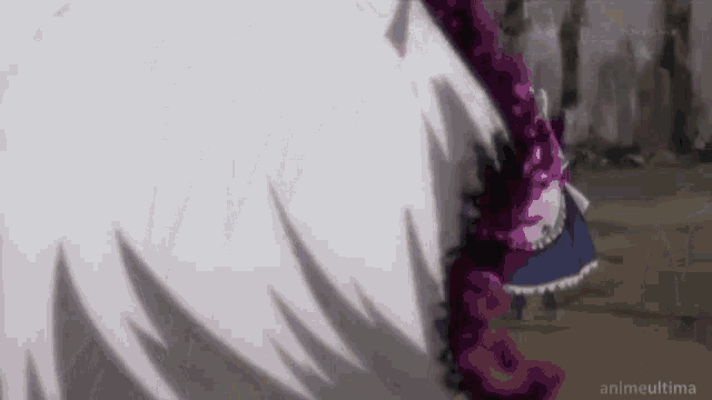 a woman in a maid outfit is being attacked by a monster in a cartoon .