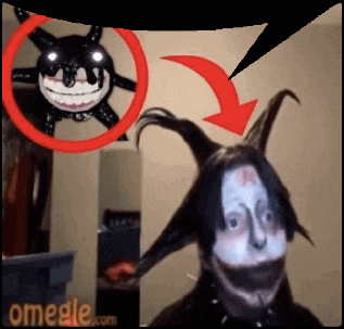 a picture of a person with a devil on their face and omegle.com written in the corner