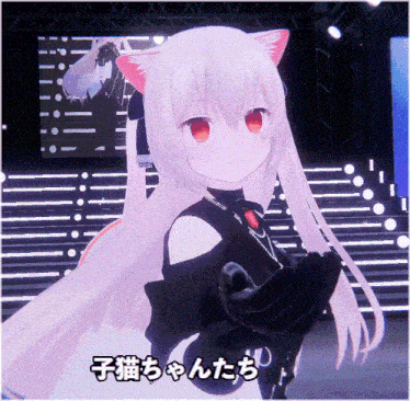 a girl with a cat ear on her head has chinese writing on her chest