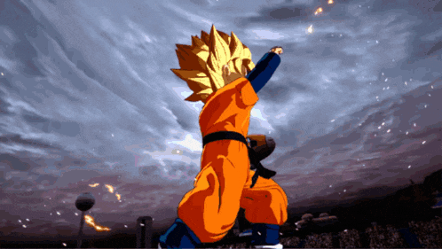 a cartoon character is jumping in the air with his fist in the air