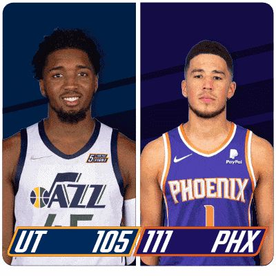 two basketball players from the utah jazz and the phoenix suns are standing next to each other