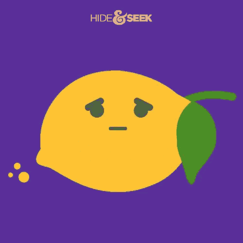 a yellow lemon with a face and the word please on it