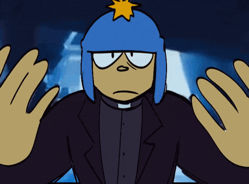 a cartoon character with a blue hat and a star on his head