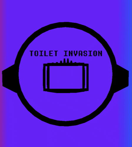 a purple circle with the words toilet invasion in white letters