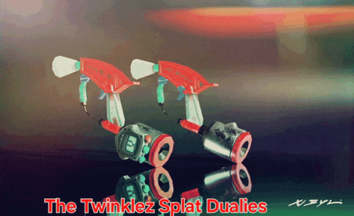 a drawing of two squirt guns with the words the twinklez splat dualies