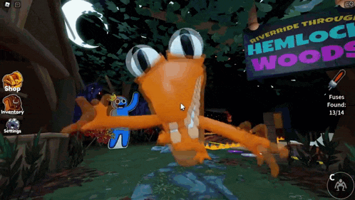 a cartoon character is standing in front of a sign for hemlock woods