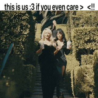 two women are walking down stairs with a caption that says this is us 3 if you even care > < !!