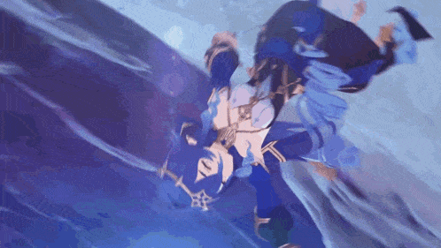 a cartoon character is flying through the air in a blue dress .