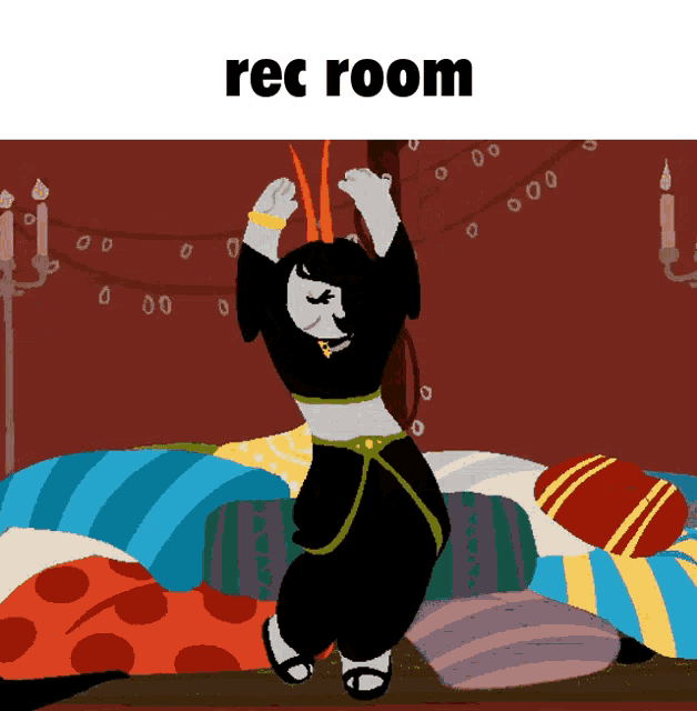a cartoon of a person dancing with the words rec room below them