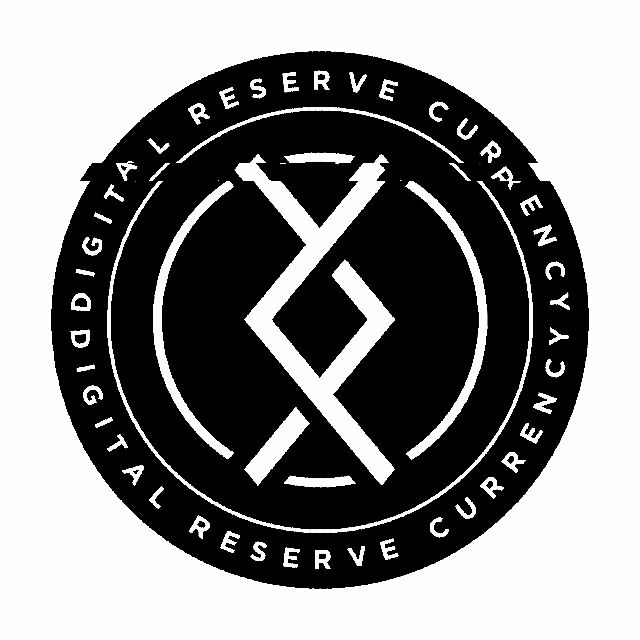 a black and white circle that says ' all digital reserve currency ' on it