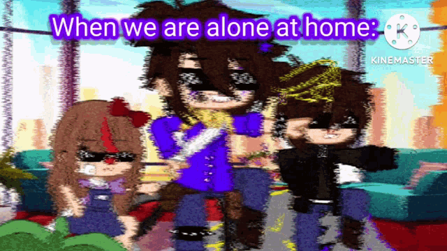 when we are alone at home is written on a cartoon