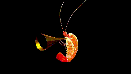 a pixel art of a shrimp with a trumpet