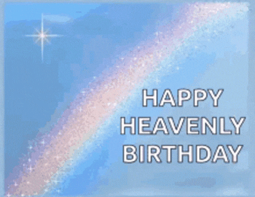 a happy heavenly birthday card with a rainbow and a star