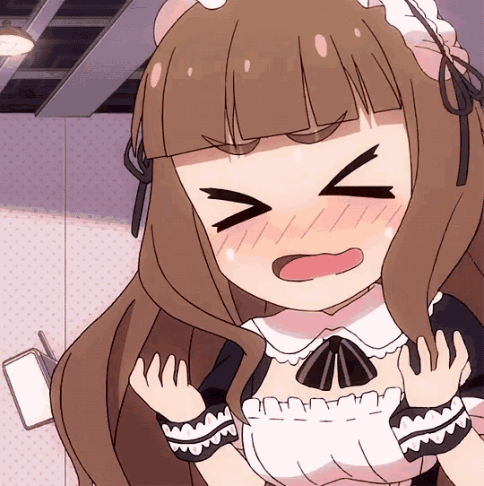 a girl in a maid outfit is making an angry face