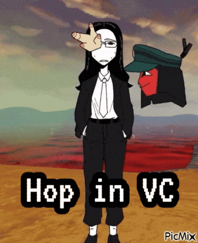 a cartoon of a woman in a suit and tie with the words hop in vc above her