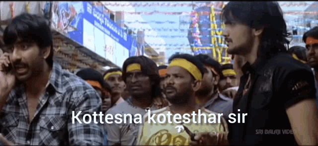 a group of men are standing in a crowd with the words kottesna kotesthar sir written on the bottom