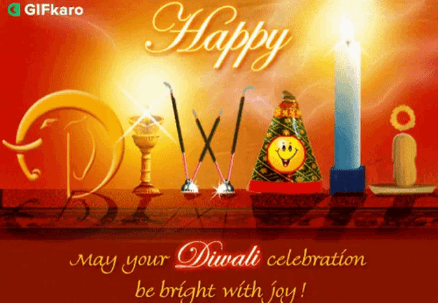 a diwali greeting card with a smiley face on it