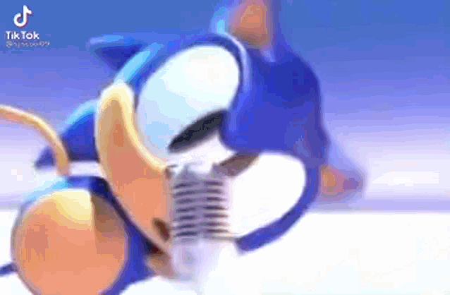 sonic the hedgehog is singing into a microphone in a video game .