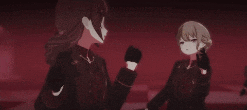a girl with a flower on her head is standing next to another girl with a gun .