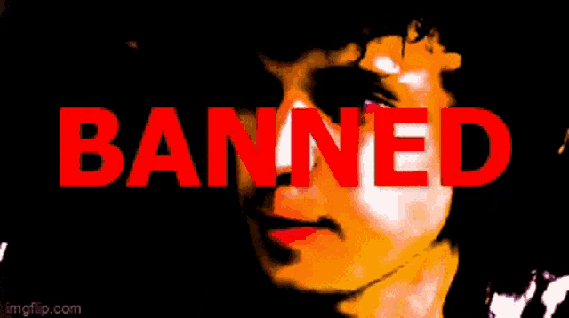 a painting of a man with the word banned above him